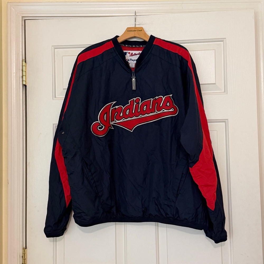Cleveland Indians Quarter Zip Pullover Windbreaker Jacket Sweatshirt Large L